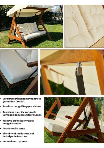 Aida Swings Paris 2000 3 Kişilik Ahşap Bahçe Salıncağı Balkon Teras Salıncağı Şık Tasarımlı Salıncak Krem Aida Swings Paris 2000 3 Kişilik Ahşap Bahçe Salıncağı Balkon Teras Salıncağı Şık Tasarımlı Salıncak Krem