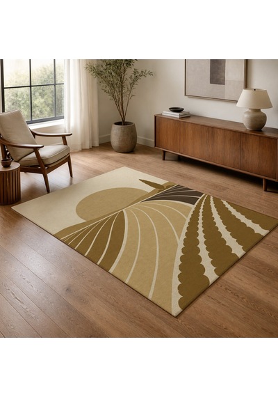 Kartela Halı Güneş Tarlası Manzaralı Modern Halı Hardal Sarısı Kaymaz Taban 120x180 Cm