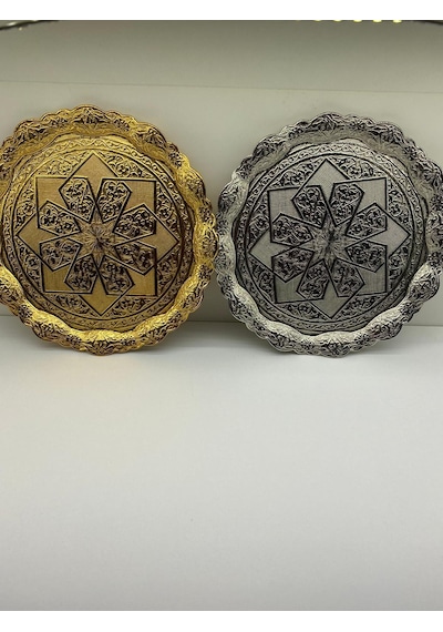 24cm Metal Tepsi Gümüş Ve Altın Renk 001