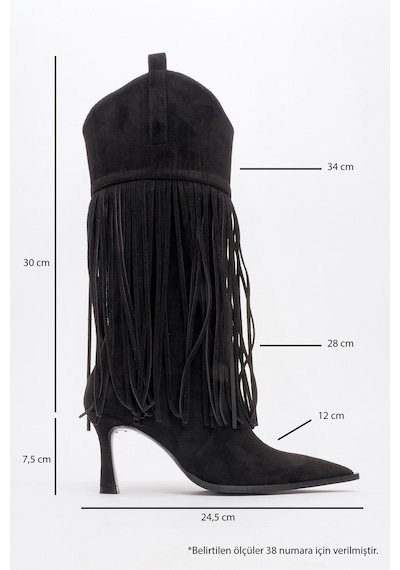 Luvishoes Luvi Shoes Gueras Siyah Süet Püsküllü Sivri Burun Kadın Topuklu Çizme Sıyah Suet