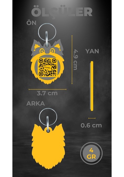 Petjoo 6.Skye Sarı-Gri Qr'lı Köpek Künyesi
