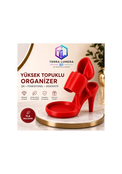 Fiyonklu Topuklu Ayakkabı Takı Organizeri 3d Kırmızı