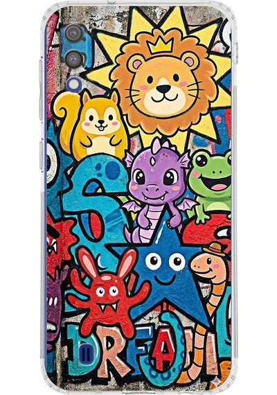 Samsung Galaxy M10 İle Uyumlu Grafiti Star Team Tasarımlı Şeffaf Silikon Kılıf Şeffaf
