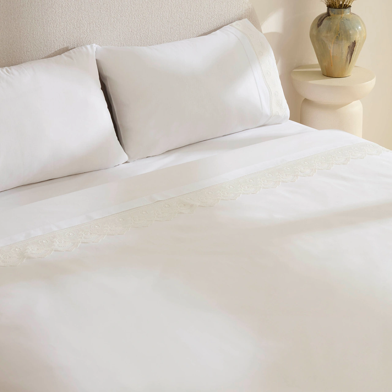 Karaca Home Teora Dantelli Çift Kişilik Nevresım Takımı Beyaz Beyaz