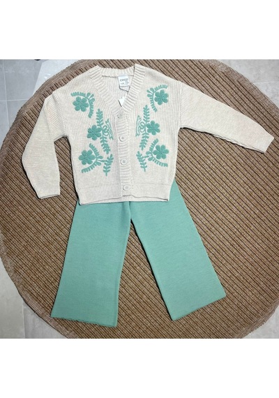 Noble Kids Kız Çocuk Triko Hırka Ve Pantolon Takım Yeşil