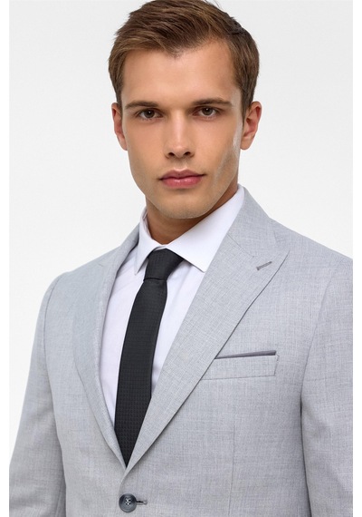 Süvari Gri Slim Fit Desenli Sivri Yaka 6 Drop Klasik Takım Elbise