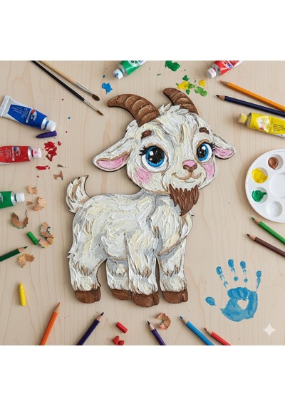 Boyanabilir Ahşap Keçi Figürü 15x12 Cm 10 Adet