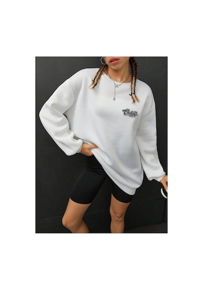 Tarzsokak Coolane Sloganlı Grafik Düşük Sweat Beyaz