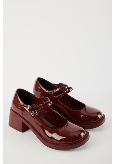 Selin Shoes Sandy Çift Bantlı Rugan Kadın Loafer- Bordo Rugan