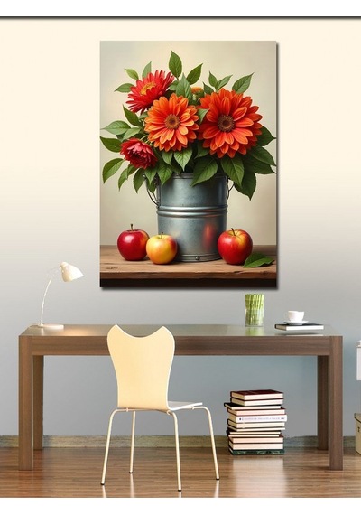 Kanvas Tablo Elma Ve Kırmızı Çiçekler 50cmx70cm