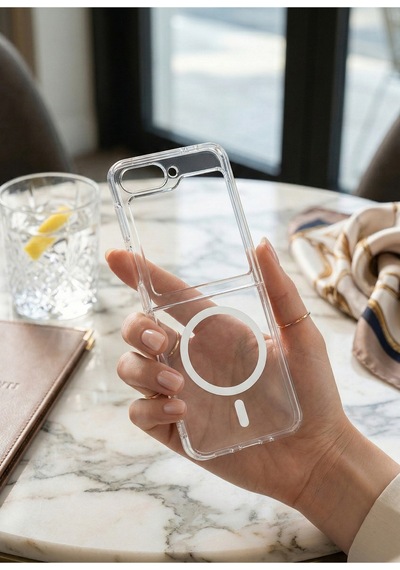 Galaxy Z Flip 6 İçin Uyumlu Kamera Korumalı M-safe Şarj Özellikli Şeffaf Sert Pc Kapak