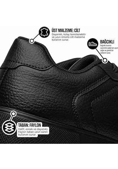Volis M-26549 Siyah Bağcıklı Memory Foam Taban Günlük Erkek Sneaker Ayakkabı