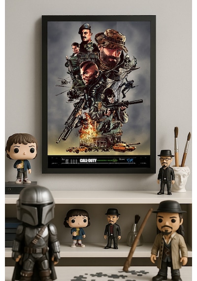 Call Of Duty Siyah Ahşap Çerçeveli Poster, Dekoratif Oyun Duvar Tablosu