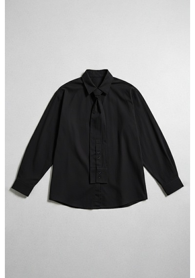 Itsbasic Kadın Siyah Oversize Kravat Detaylı Özel Tasarım Bol Kesim Gömlek