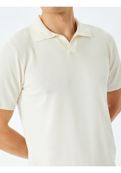 Koton Slim Fit Polo Yaka Kısa Kollu Triko Kazak Ekru 5sam70001ht Ekru