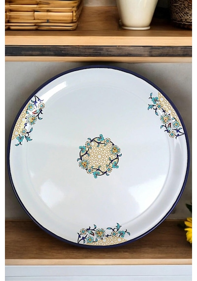 Emaye Sini Sofra, Yemek Sunum Tepsi, Yer Sofrası Çinko 60 Cm Beyaz