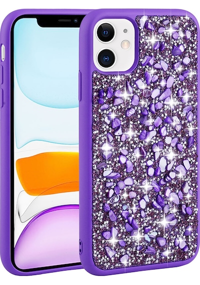 Apple Uyumlu iPhone 11 Parlak Taşlı Tasarım Klfs Linea Kılıf mor Mor