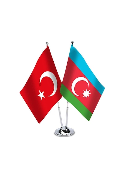 Türkiye - Azerbaycan - İkili Saten Masa Bayrağı 1