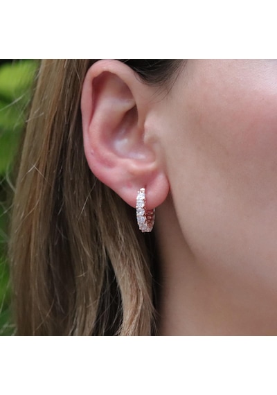 Zirkon Taşlı Rose Gold Kaplama Halka Gümüş Küpe 68490418