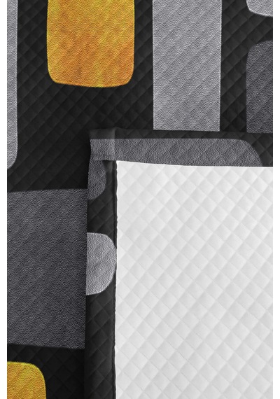 Geometrik Antrasit Sarı Genç Odası Tek Kişilik Pike Takımı - Modern Gri 160x220 Cm Yatak Örtüsü Mumlu Toprak Örtüsü