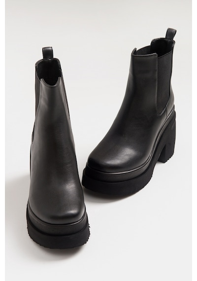 Luvishoes Emma Siyah Cilt Kadın Bot Siyah