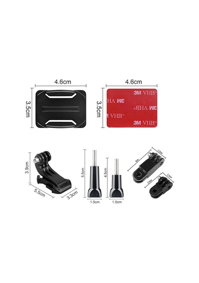 Gplus Bs08kvj 8 Parça Oval Zemin Kavisli Yüzey Vidalı J-hook 3 Yollu Aksiyon Kamera Uyumlu 3m Yapışkan Motor Kask Bağlantı Seti Siyah