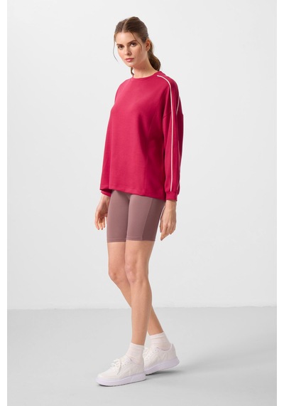 Tommylıfe Viva Kırmızı Yumuşak Dokulu O Yaka Oversize Kadın Tunik Sweatshirt - 97303