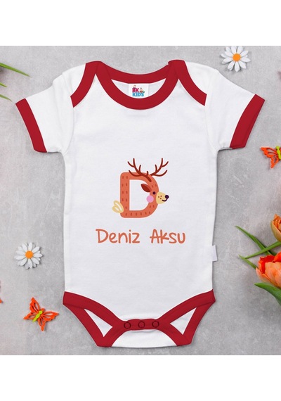 Bk Gift Bk Kids Kişiye Özel Harfli Kırmızı Bebek Body Zıbın-2 Çok Renkli