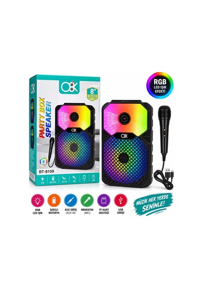 Pl-4805 Karaoke Mikrofonlu Speaker Hoparlör Bt - Sd - Usb Sarjlı Rgb Işıklı Dc 5v - Aux 8 Inc Bt-8109 Bx40