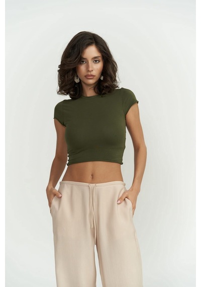 1604 - Mai Collection Toppin Haki Penye Crop Haki