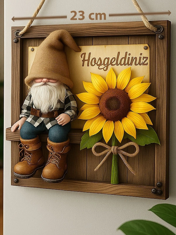 “Hoşgeldiniz” Yazılı Retro Tarz Ahşap Kapı Süsü – 23x23 Cm – Dekoratif Duvar Süsü