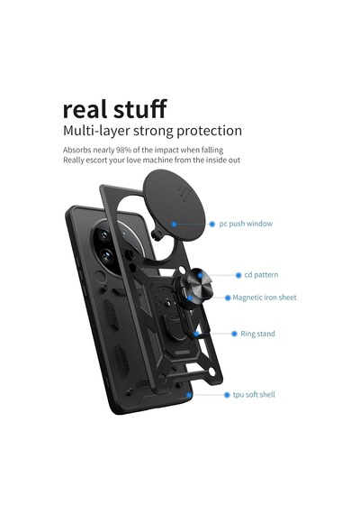 Tr Xiaomi 13 Ultra İle Uyumlu Kaze Tora Kamera Korumalı Sürgülü Yüzüklü Armor Military Tank Kızaklı Kılıf Ka