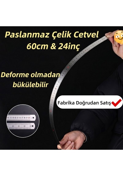 Çelik Cetvel 60cm Gri