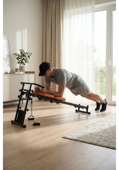 Yeni Nesil Çok Fonksiyonlu Ayarlanabilir Spor Bench Sehpası Direnç Lastikli, Katlanabilir Ve Teker