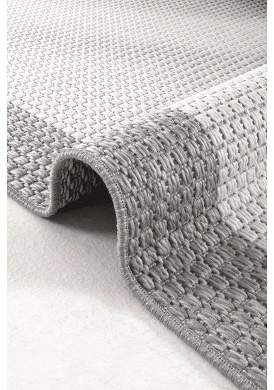 Hoom Rugs Lora 3212 Gri Çerçeveli Çizgili Pamuk Taban Hav Toz Vermez Sisal Halı