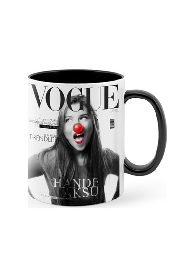 Kişiye Özel Vogue Dergi Kapağı Siyah Kupa Bardak - 1