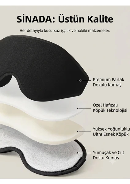 Premium 3d Uyku Göz Maskesi, %100 Işık Engelleme, Hafızalı Köpük Uyku Bandı Siyah