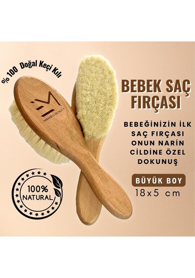 Büyük Boy%100 Doğal Keçi Kılı Bebek Saç Fırçası - Bebeğinizin Ilk Saç Fırçası, Narin Cildine Özel