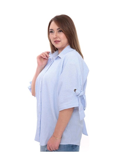 Lady Majestic Büyük Beden Kadın Pamuklu Gömlek Rahat Kesim, Düğmeli, Volan Kol Detaylı Mavi Lady Majestic Büyük Beden Kadın Pamuklu Gömlek Rahat Kesim, Düğmeli, Volan Kol Detaylı Mavi