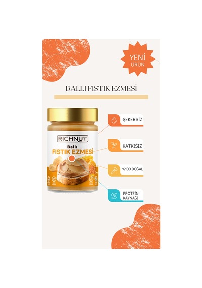 Ballı Fıstık Ezmesi 300 Gr Katkısız, Şekersiz, Doğal
