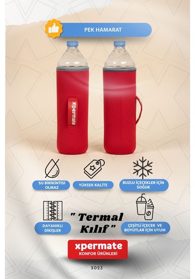 Xpermate Termal İçecek Kılıfı Sıcak & Soğuk Tutan Su Termal Kılıf 1,5l Kırmızı