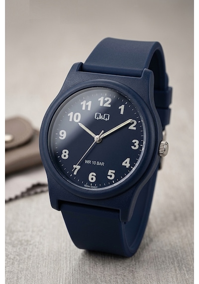Q&q Qcg2224 Koyu Lacivert Rakamlı Silikon Kordonlu 38 Mm Su Geçirmez Unisex Kol Saati