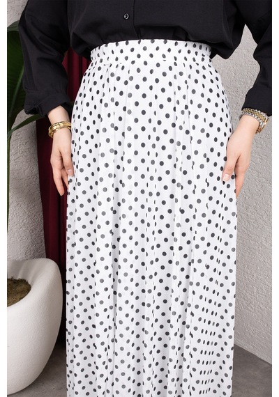 Hira Life Fashion Kadın Astarlı Puantiye Desenli Tül Etek Beyaz-siyah Beyaz-siyah