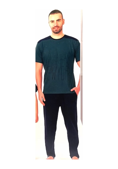 Sude Erkek Yeşil Siyah Cepli Penye Pijama Takımı Yeşil - Lacivert