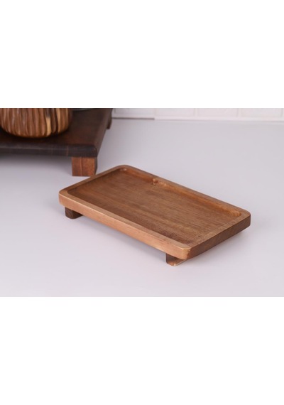 Atby Akasya Doğal Ahşap Dikdörtgen Ayaklı Sunumluk 26x14 Cm Kahvaltı Peynir Atıştırmalık Servis Tabağı Ahşap