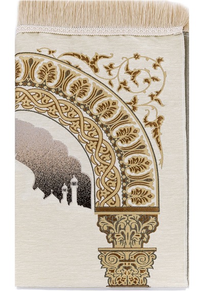 Taç Mahal Desenli Şönil Seccade Krem