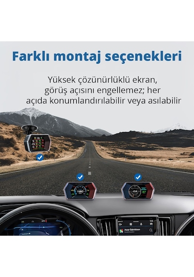 OBD + OBD 2 + GPS Çift Modlu Araç HUD LCD Ekranlı Akıllı Gösterge ve Arıza Tespit Cihazı + Koku