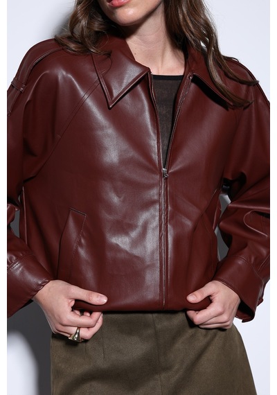 Antioch Suni Deri Bomber Ceket Bordo