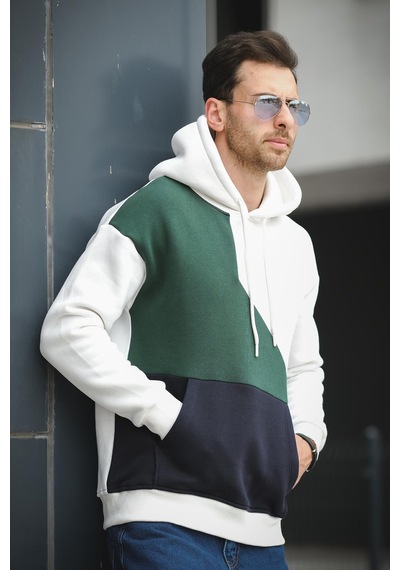 Placide Üç İplik Pamuklu Parçalı Kapüşonlu Erkek Sweatshirt 001