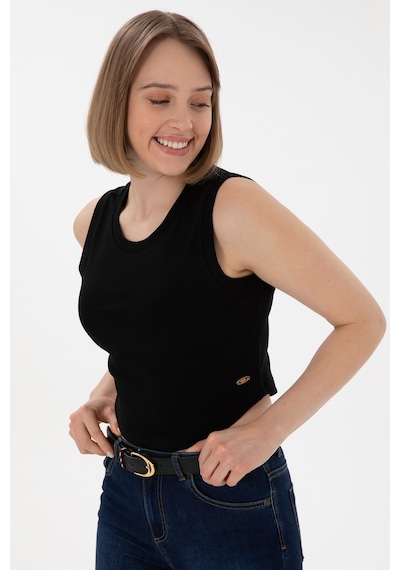 U.S. Polo Assn. Kadın Siyah Kolsuz Bisiklet Yaka Crop Basic Tişört 50305695-VR046